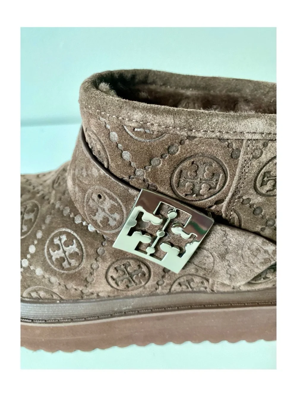 Tory Burch Women’s Mellow Shearling Platform Boots in Dark Cocoa Sz 7.5